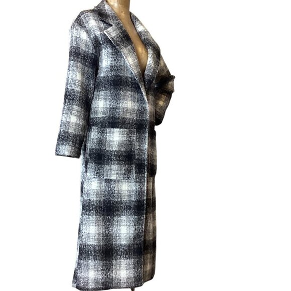 Cotton:On Longline Maxi Coat Women's Sz XXS Black & White Plaid #328A - Picture 4 of 11